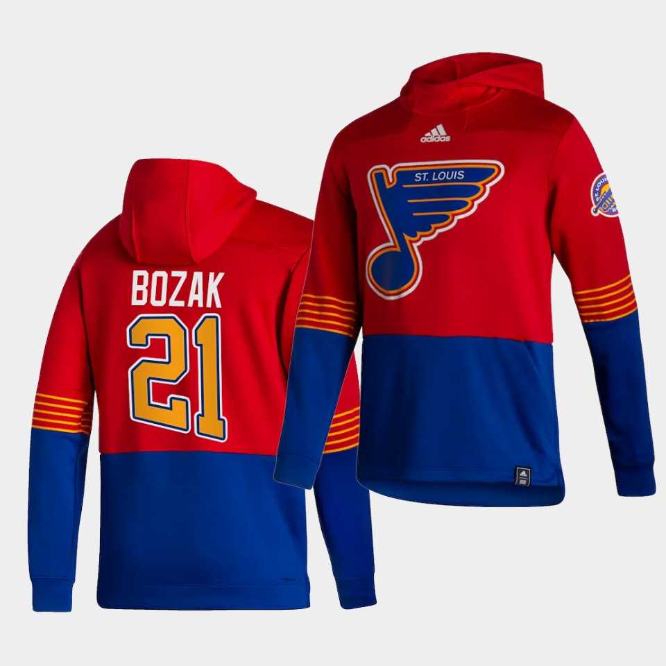 Men St.Louis Blues 21 Bozak Red NHL 2021 Adidas Pullover Hoodie Jersey